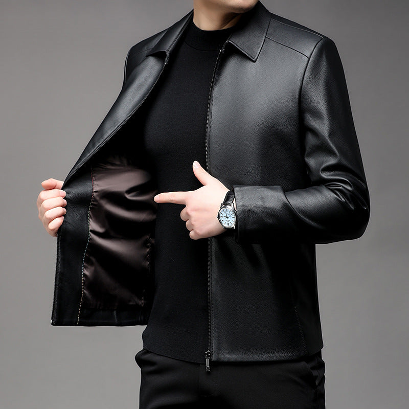 Herren Lederjacke Elegant Slim Fit Stehkragen - BerlinGlamour