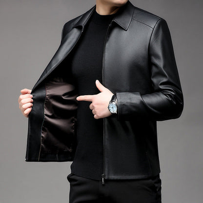 Herren Lederjacke Elegant Slim Fit Stehkragen - BerlinGlamour