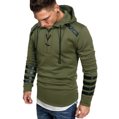 Herren Hoodie Kunstleder Details Streetwear Style