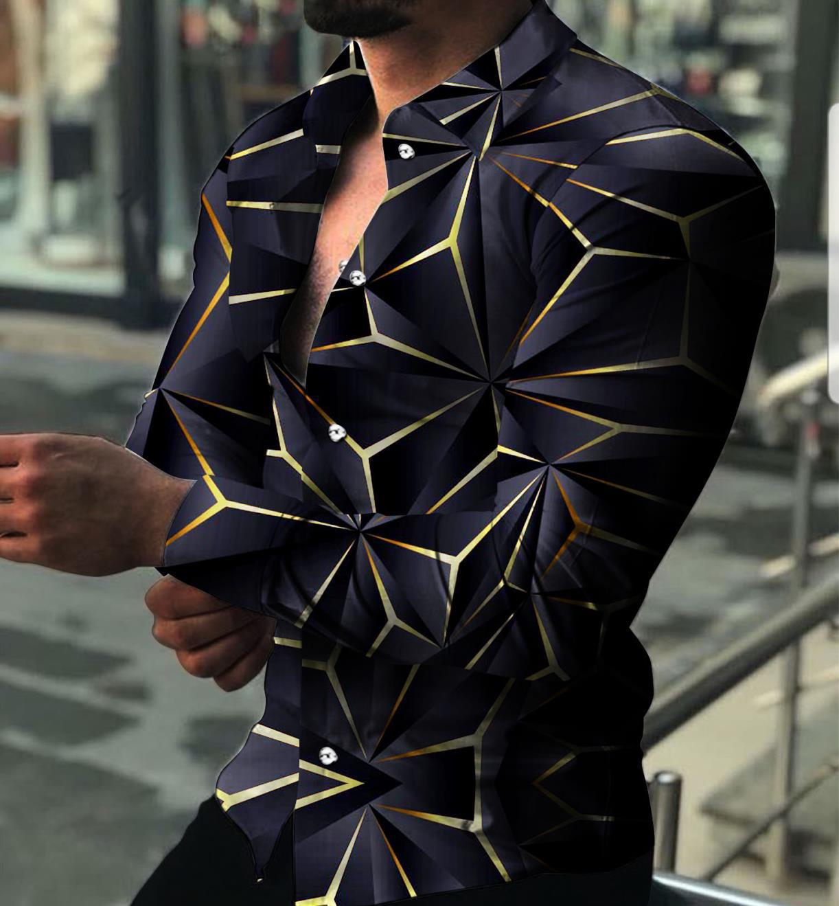 Herren Langarmhemd Modern 3D Design Berlin Style