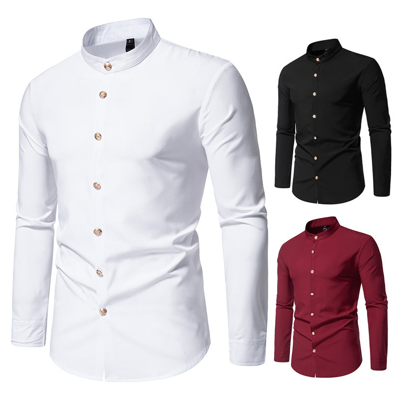 Herren Hemd Langarm Moderner Stehkragen Elegantes Design - BerlinGlamour