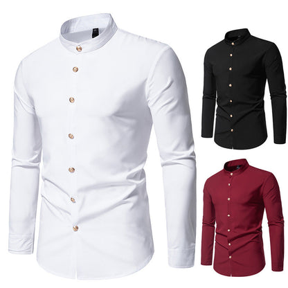 Herren Hemd Langarm Moderner Stehkragen Elegantes Design - BerlinGlamour
