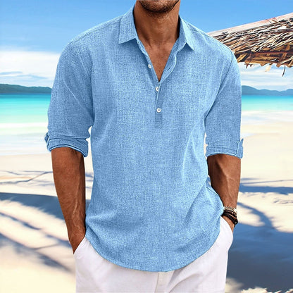 Leinen Hemd Herren Langarm Leger Modern - BerlinGlamour