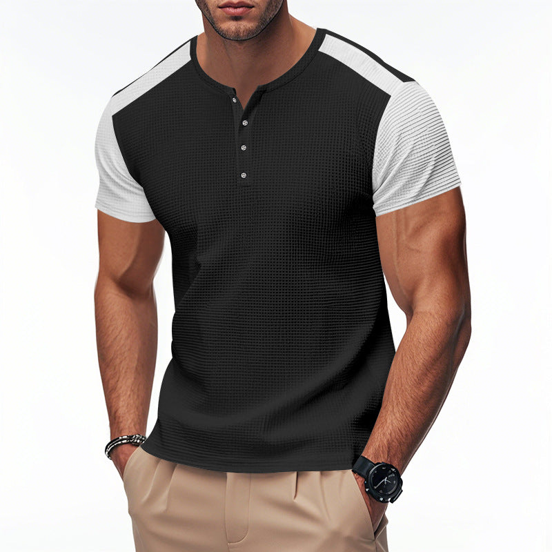 Herren T-Shirt Kurzarm mit Struktur Optik und Knöpfen