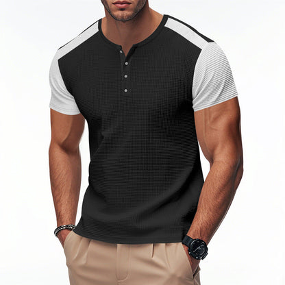 Herren T-Shirt Kurzarm mit Struktur Optik und Knöpfen
