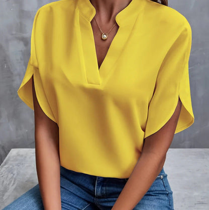 Damen Kurzarm-Shirt V-Ausschnitt Elegант