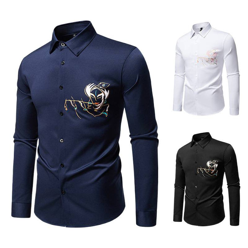 Herren Hemd Langarm Elegant Modern mit Stickerei