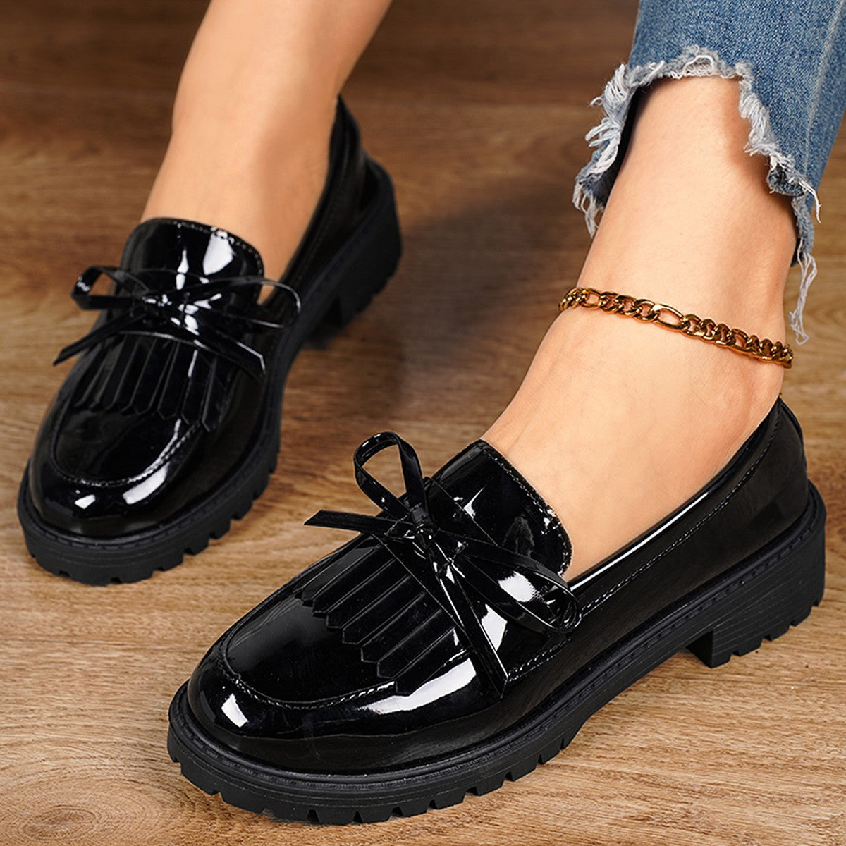 Damen Loafers Elegantes Design Lackleder Schleife - BerlinGlamour
