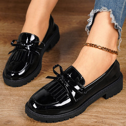 Damen Loafers Elegantes Design Lackleder Schleife - BerlinGlamour