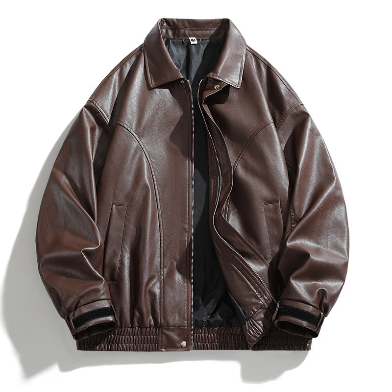 Herren Lederjacke Oversized Elegant Schwarz