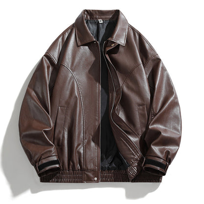 Herren Lederjacke Oversized Elegant Schwarz
