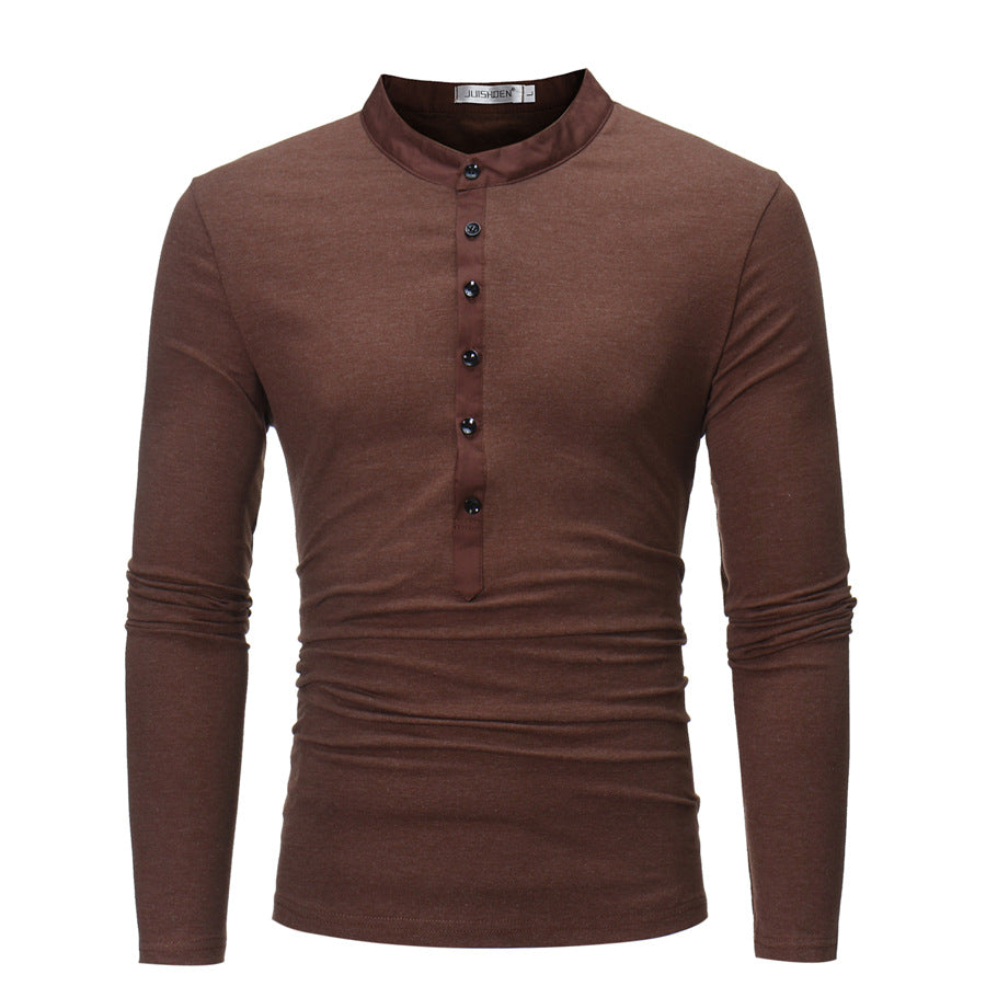Herren Hemd Langarm Stehkragen Modern Knopfdesign