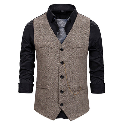 Herren Anzugweste Fischgrätmuster Elegant Mit Taschen