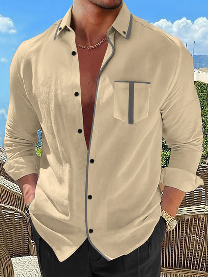 Herren Langarmhemd Modern Kontrast Details Slim Fit