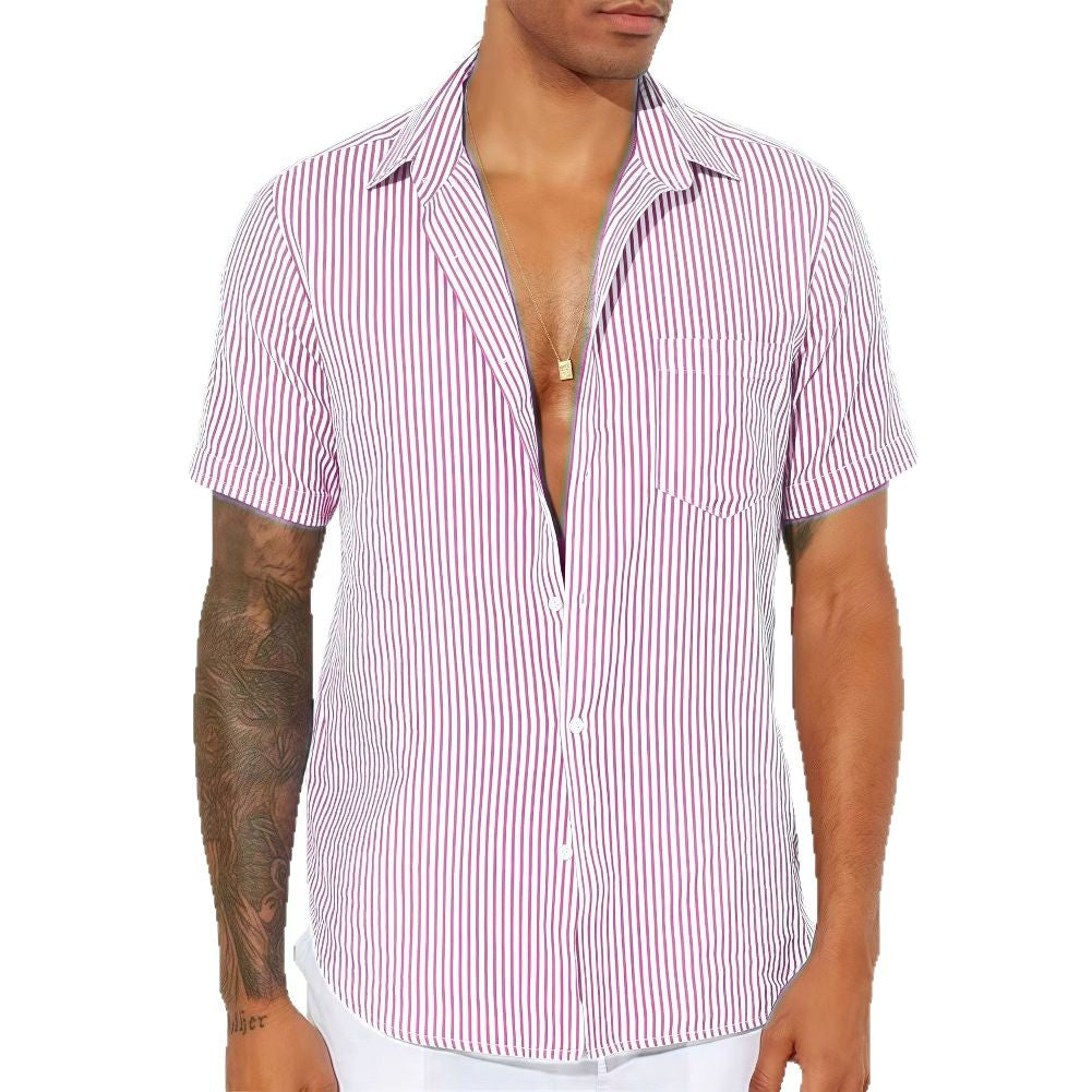 Herren Hemd Kurzarm Streifen Button Down Sommer - BerlinGlamour