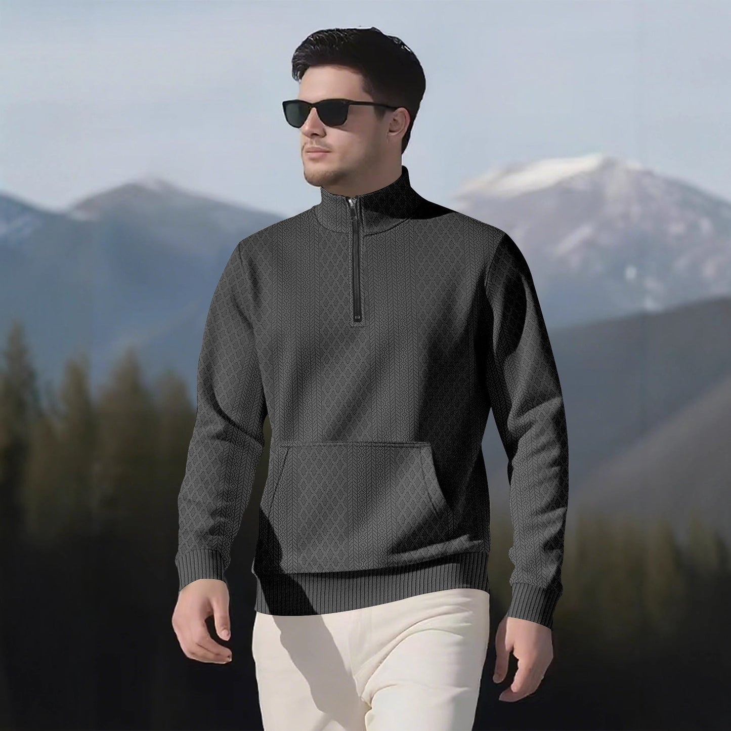 Herren Fleece-Pullover Modern Mit Reißverschluss Hochkragen