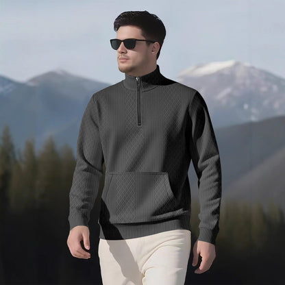 Herren Fleece-Pullover Modern Mit Reißverschluss Hochkragen