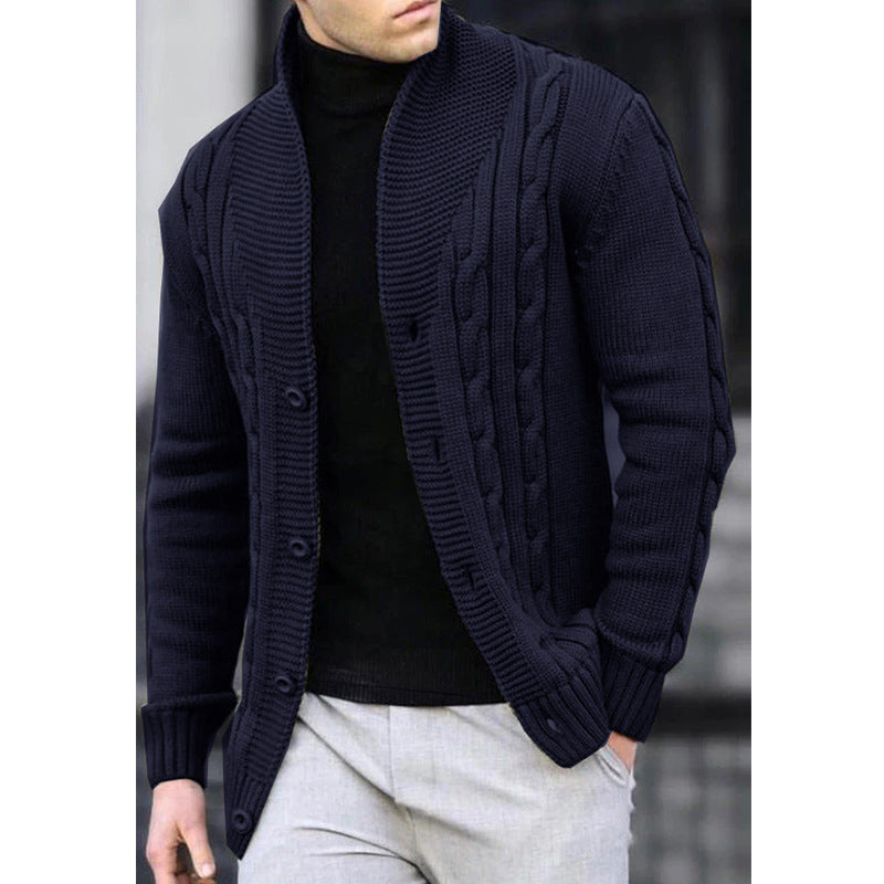 Herren Cardigan Grobstrick Zopfmuster Revers Modern