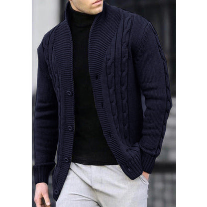 Herren Cardigan Grobstrick Zopfmuster Revers Modern
