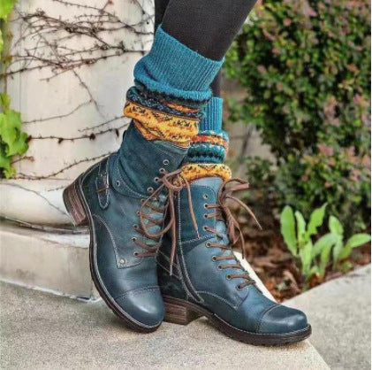 Damen Stiefel Schnürstiefel Wildleder Blockabsatz Moderne Heidi Mode