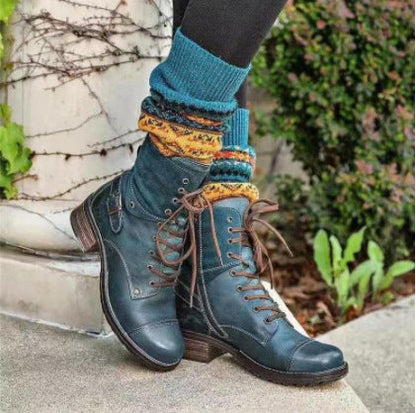 Damen Stiefel Schnürstiefel Wildleder Blockabsatz Moderne Heidi Mode