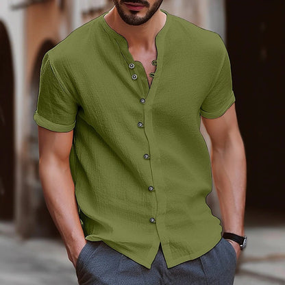 Herren Kurzarm-Hemd Slim Fit Henley Ausschnitt Modern