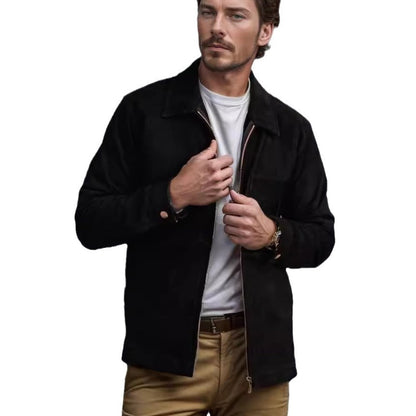 Herren Lederjacke Stehkragen Modern mit Taschen