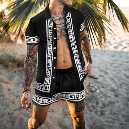 Herren Urlaubsshirt Kurzarm Floral Print Sommer Set