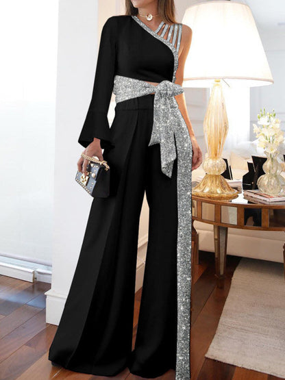 Weite Bein Hose Set Off Shoulder Glamour Outfit