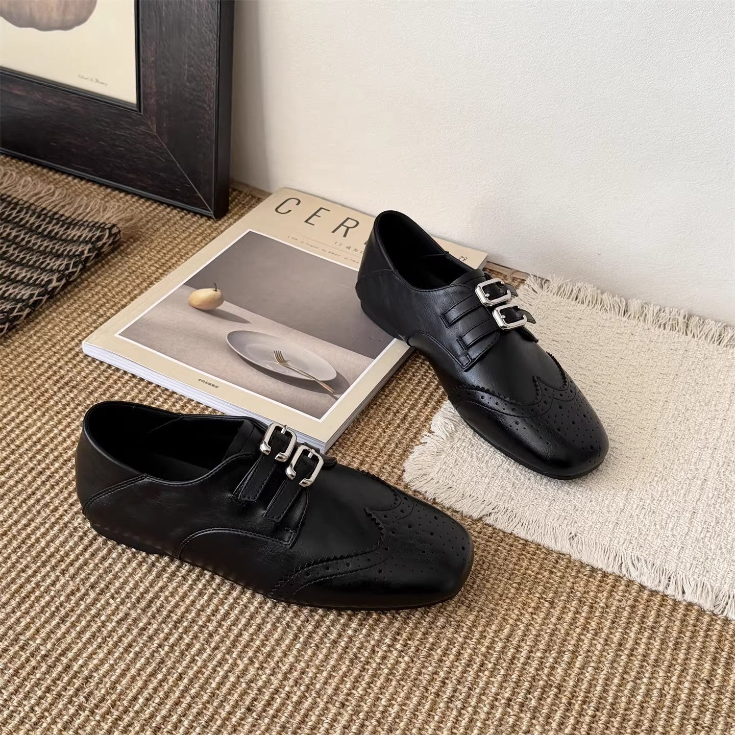 Damen Schnürschuhe Elegante Perforiert mit Doppelschnalle