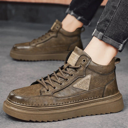 Damen Sneaker High-Top robust Lederschuhe bequem