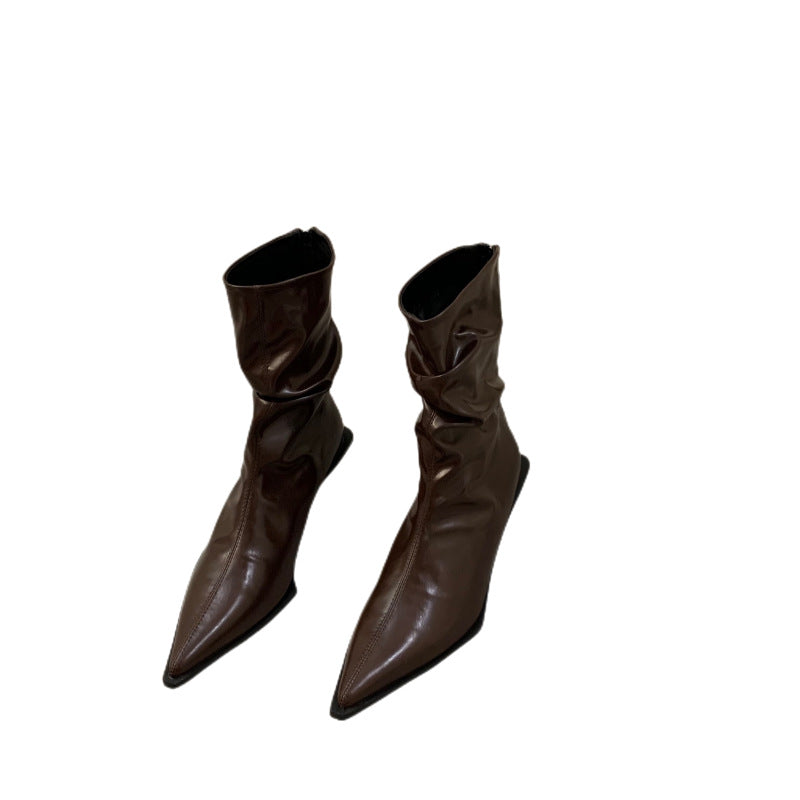 Damen Stiefeletten Elegant Faltenwurf Mit Absatz Schwarz