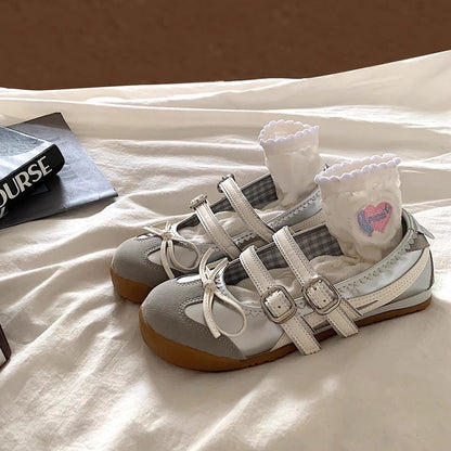 Damen Ballerinas mit Riemchen und Schleife Modern