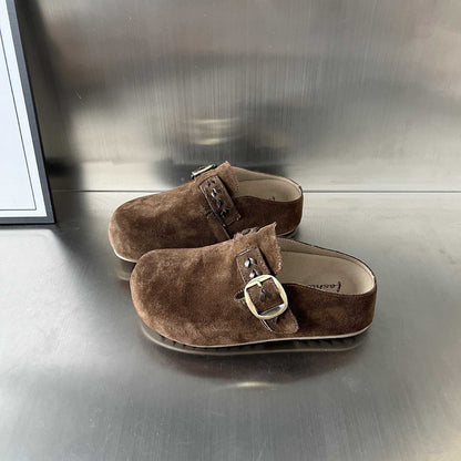 Damen Clogs Wildleder Schnalle Bequem Größe