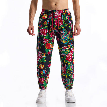 Herren Haremshose Bunt Blumenmuster Gummizug Elegant