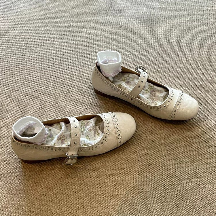 Damen Ballerinas Schnalle Nieten Modern