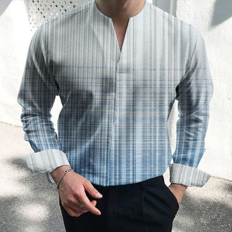 Herren Langarmhemd Modern V-Ausschnitt Streifenmuster
