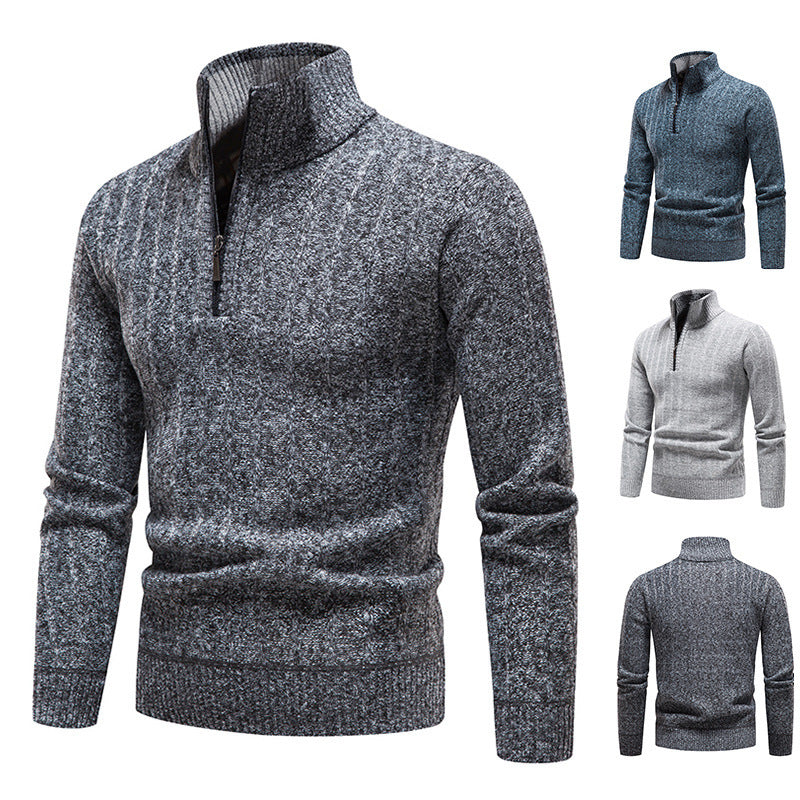 Herren Rollkragenpullover Modern Reißverschluss Pullover Schwarz - BerlinGlamour
