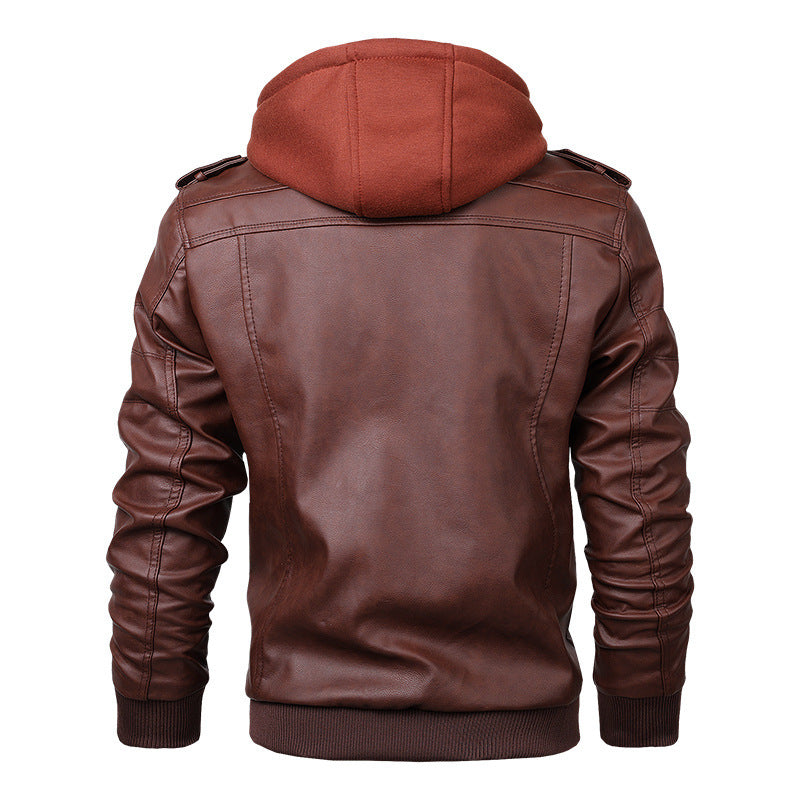 Lederjacke Herren Luxus Ledermantel mit Kapuze