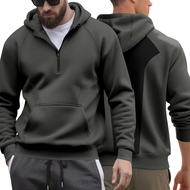 Herren Sportpullover Kapuze Kängurutasche Kurzreißverschluss