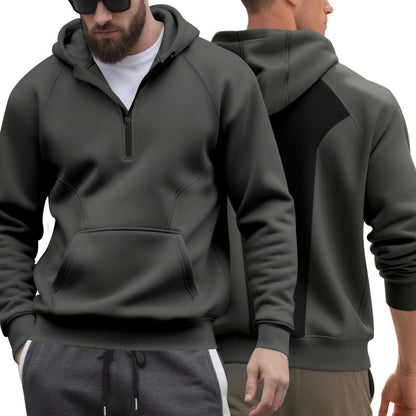 Herren Sportpullover Kapuze Kängurutasche Kurzreißverschluss