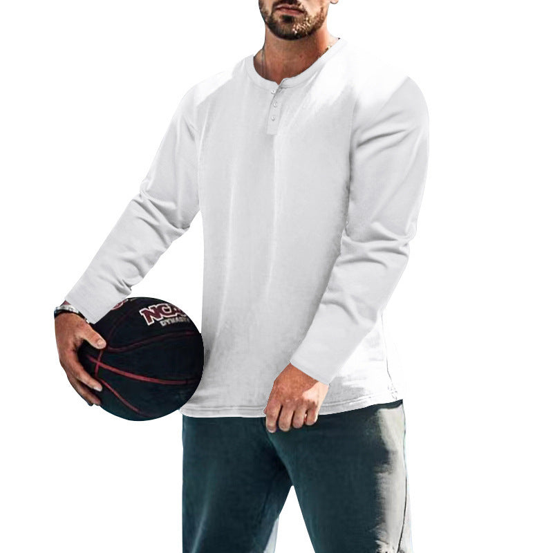 Herren T-Shirt Langarm Knopfleiste Elegantes Design