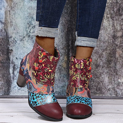 Damen Stiefeletten Elegante Floral Schuhe mit Knöpfen - BerlinGlamour