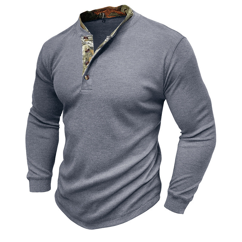Herren Langarmhemd Stehkragen Modern Kontrastdetails
