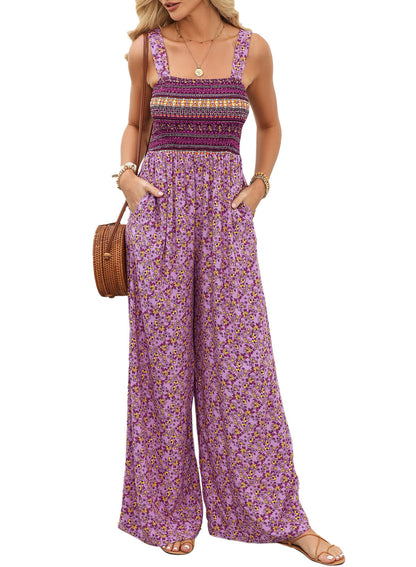 Damen Jumpsuit Frühling Blumenmuster Weites Bein Elegant
