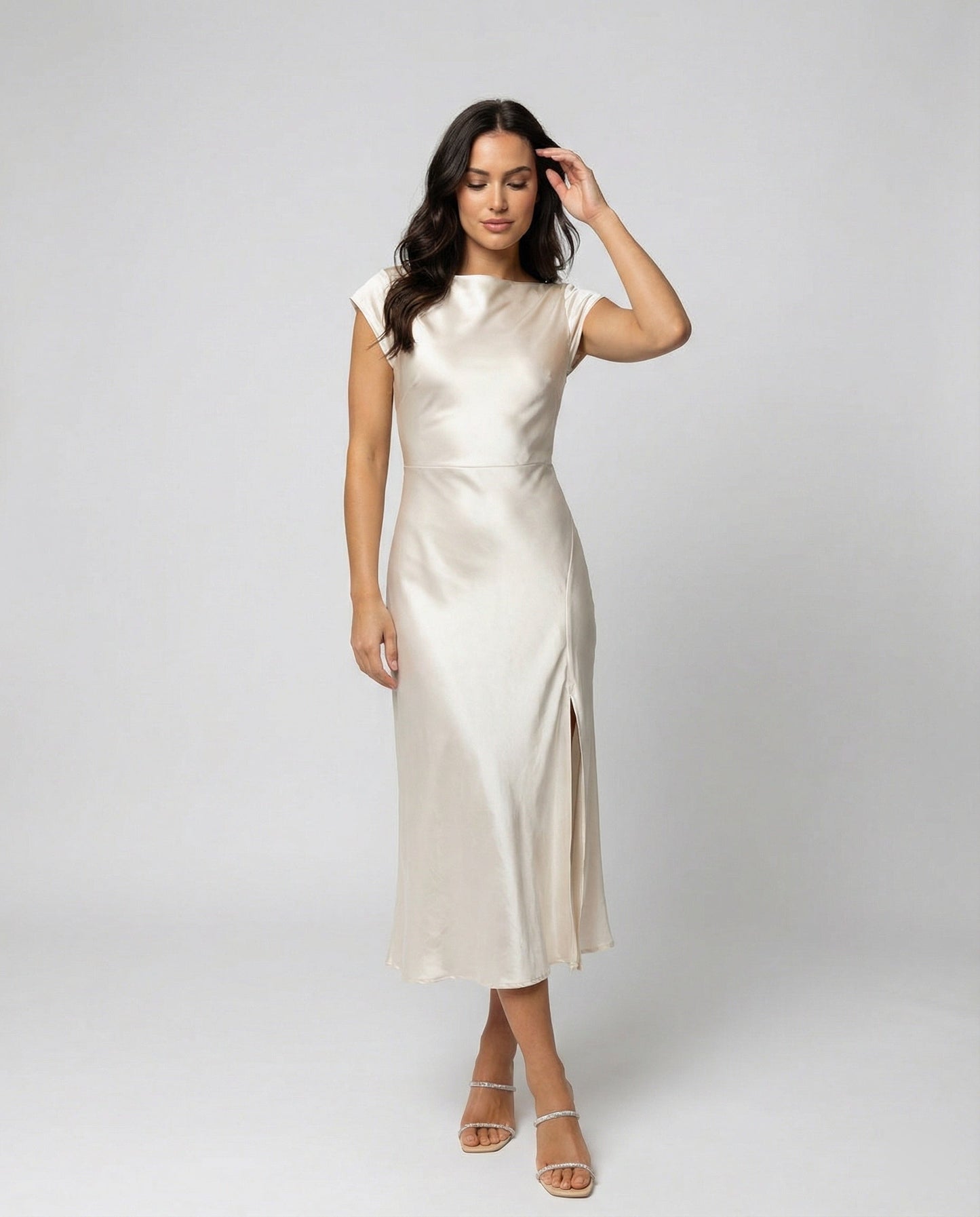Damen Midikleid Satin Elegant mit Schlitz - BerlinGlamour