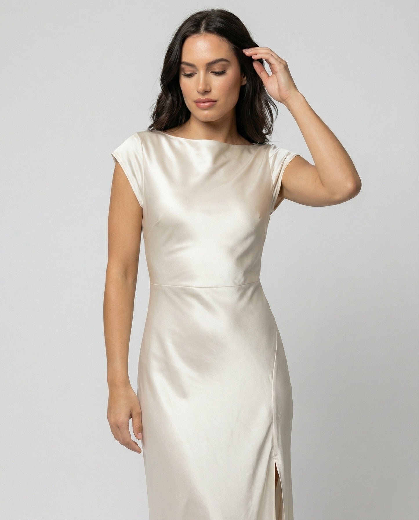 Damen Midikleid Satin Elegant mit Schlitz