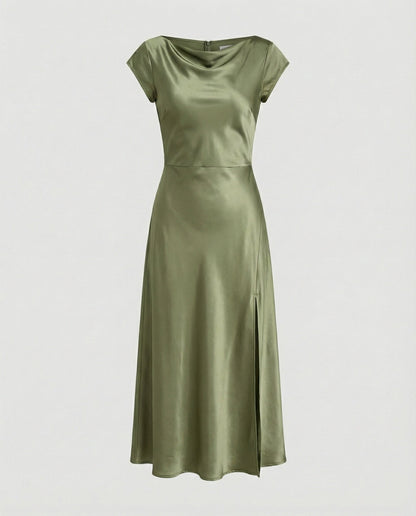 Damen Midikleid Satin Elegant mit Schlitz