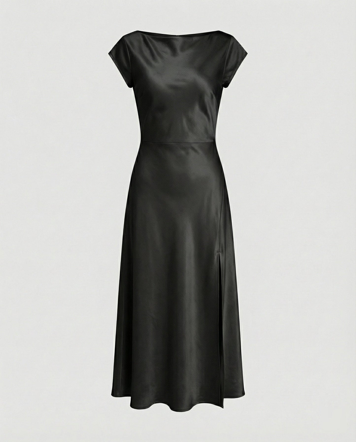 Damen Midikleid Satin Elegant mit Schlitz