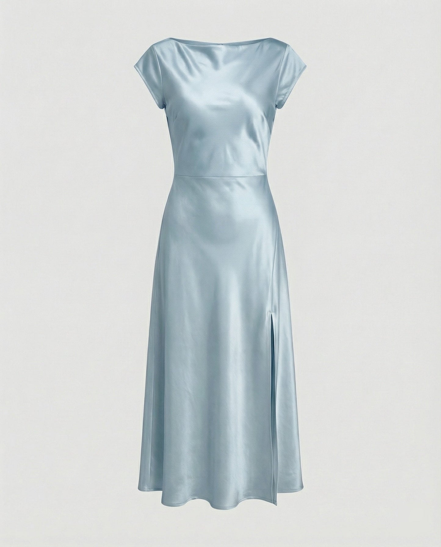 Damen Midikleid Satin Elegant mit Schlitz